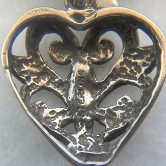 VTG Sterling Silver 925 1" Pierced Scrollwork Heart Dangle Bow Stud Earrings - Picture 9 of 16